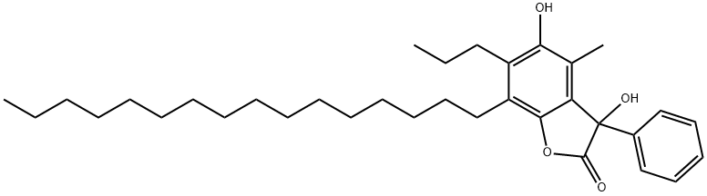7-hexadecyl-3,5-dihydroxy-4-methyl-3-phenyl-6-propyl-3H-benzofuran-2-one 구조식 이미지