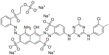 2,7-Naphthalenedisulfonic acid, 4-amino-6-[[5-[[4-chloro-6-[(3-chloro-4-methylphenyl)amino]-1,3,5-triazin-2-yl]amino]-2-sulfophenyl]azo]-5-hydroxy-3-[[2-[[2-(sulfooxy)ethyl]sulfonyl]phenyl]azo]-, tetrasodium salt 구조식 이미지