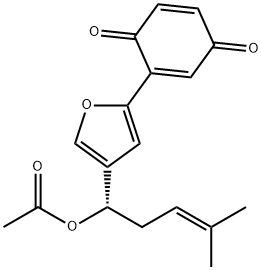 (-)-2-[4-[(S)-1-Acetoxy-4-methyl-3-pentenyl]-2-furanyl]-2,5-cyclohexadiene-1,4-dione 구조식 이미지