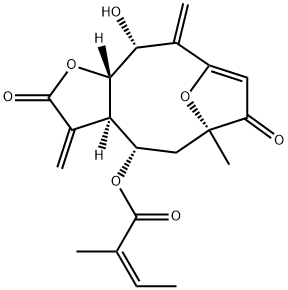 (Z)-2-Methyl-2-butenoic acid [(3aR,4S,6R,11R,11aS)-2,3,3a,4,5,6,7,10,11,11a-decahydro-11-hydroxy-6-methyl-3,10-bis(methylene)-2,7-dioxo-6,9-epoxycyclodeca[b]furan-4-yl] ester 구조식 이미지