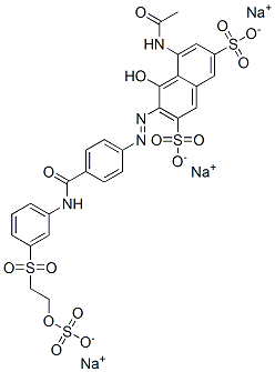 trisodium 5-(acetylamino)-4-hydroxy-3-[[4-[[[3-[[2-(sulphonatooxy)ethyl]sulphonyl]phenyl]amino]carbonyl]phenyl]azo]naphthalene-2,7-disulphonate 구조식 이미지