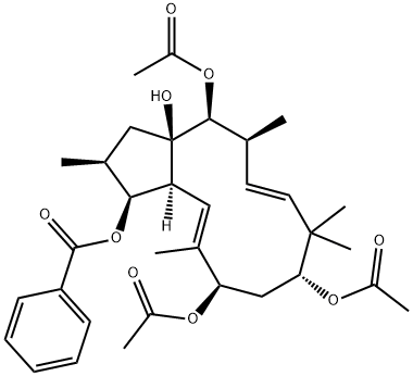 (1S,2S,3aR,4S,5S,6E,9R,11R,12E,13aS)-1,2,3,4,5,8,9,10,11,13a-Decahydro-2,5,8,8,12-pentamethyl-3aH-cyclopentacyclododecene-1,3a,4,9,11-pentol 4,9,11-triacetate 1-benzoate Structure