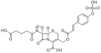 (6R,7S)-7α-[(4-Carboxy-1-oxobutyl)amino]-7-methoxy-8-oxo-3-[[[(E)-1-oxo-3-[4-(sulfooxy)phenyl]-2-propenyl]oxy]methyl]-5-thia-1-azabicyclo[4.2.0]oct-2-ene-2-carboxylic acid Structure