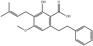 Benzoic acid, 2-hydroxy-4-Methoxy-3-(3-Methyl-2-butenyl)-6-(2-phenylethyl)- 구조식 이미지