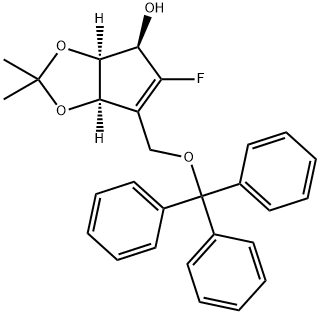 4H-Cyclopenta-1,3-dioxol-4-ol, 5-fluoro-3a,6a-dihydro-2,2-diMethyl-6-[(triphenylMethoxy)Methyl]-, (3aS,4R,6aR)- Structure
