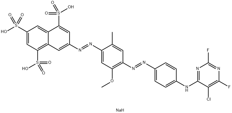 trisodium 7-[[4-[[4-[(5-chloro-2,6-difluoro-4-pyrimidinyl)amino]phenyl]azo]-5-methoxy-2-methylphenyl]azo]naphthalene-1,3,5-trisulphonate 구조식 이미지