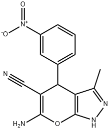 6-amino-3-methyl-4-(3-nitrophenyl)-1,4-dihydropyrano[2,3-c]pyrazole-5-carbonitrile 구조식 이미지