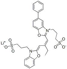 hydrogen 5-phenyl-3-(3-sulphonatopropyl)-2-[2-[[3-(3-sulphonatopropyl)-3H-benzoxazol-2-ylidene]methyl]but-1-enyl]benzoxazolium, lithium salt 구조식 이미지