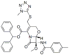 (6R,7R)-7-Methoxy-3-[(1-methyl-1H-tetrazol-5-ylthio)methyl]-8-oxo-7-(p-toluoylamino)-5-oxa-1-azabicyclo[4.2.0]oct-2-ene-2-carboxylic acid diphenylmethyl ester 구조식 이미지