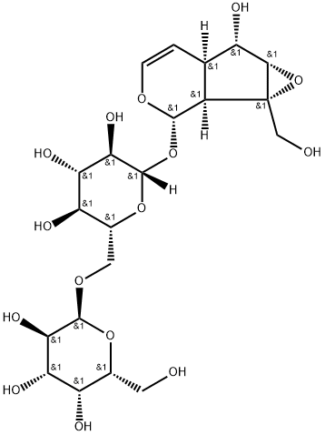 [(1aS,1bα,5aα,6aβ)-1a,1b,2,5a,6,6a-Hexahydro-6α-hydroxy-1aβ-(hydroxymethyl)oxireno[4,5]cyclopenta[1,2-c]pyran-2α-yl]6-O-α-D-galactopyranosyl-β-D-glucopyranoside Structure