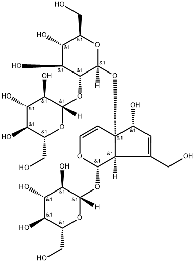 [(1S,7aα)-1α-(β-D-Glucopyranosyloxy)-5,7a-dihydro-5α-hydroxy-7-(hydroxymethyl)cyclopenta[c]pyran-4aα(1H)-yl]2-O-β-D-glucopyranosyl-β-D-glucopyranoside 구조식 이미지