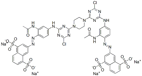 1,5-Naphthalenedisulfonic acid, 3,3'-[1,4-piperazinediylbis[(6-chloro-1,3,5-triazine-4,2-diyl)imino [2-(acetylamion)-4,1-phenylene]bis-, tetrasodium salt 구조식 이미지