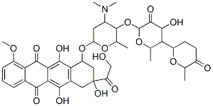 10-[4-dimethylamino-5-[4-hydroxy-6-methyl-5-(6-methyl-5-oxo-oxan-2-yl) oxy-oxan-2-yl]oxy-6-methyl-oxan-2-yl]oxy-6,8,11-trihydroxy-8-(2-hydrox yacetyl)-1-methoxy-9,10-dihydro-7H-tetracene-5,12-dione 구조식 이미지