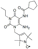 1H-Pyrrol-1-yloxy,  3-[[6-amino-5-[(cyclopentylcarbonyl)amino]-3,4-dihydro-2,4-dioxo-3-propyl-1(2H)-pyrimidinyl]methyl]-2,5-dihydro-2,2,5,5-tetramethyl-  (9CI) 구조식 이미지