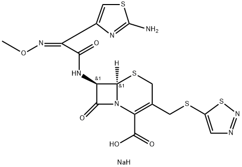 sodium (6R,7R)-7-[[2-(2-amino-1,3-thiazol-4-yl)-2-methoxyimino-acetyl] amino]-8-oxo-3-(thiadiazol-5-ylsulfanylmethyl)-5-thia-1-azabicyclo[4.2 .0]oct-2-ene-2-carboxylate Structure