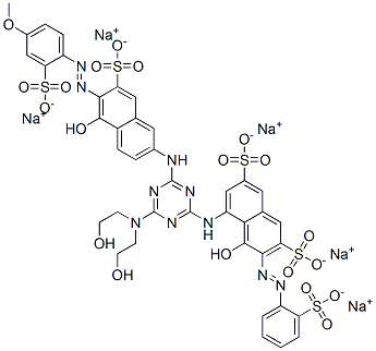 2,7-Naphthalenedisulfonic acid, 5-[[4-[bis(2-hydroxyethyl)amino]-6-[[5-hydroxy-6-[(4-methoxy-2-sulfophenyl)azo]-7-sulfo-2-naphthalenyl]amino]-1,3,5-triazin-2-yl]amino]-4-hydroxy-3-[(2-sulfophenyl)azo]-, pentasodium salt 구조식 이미지