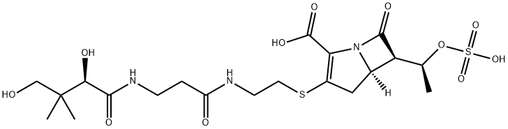 3-[2-[3-[(2,4-dihydroxy-3,3-dimethyl-butanoyl)amino]propanoylamino]eth ylsulfanyl]-7-oxo-6-(1-sulfooxyethyl)-1-azabicyclo[3.2.0]hept-2-ene-2- carboxylic acid Structure