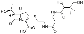 1-Azabicyclo(3.2.0)hept-2-ene-2-carboxylic acid, 3-((2-((3-((2,4-dihyd roxy-3,3-dimethyl-1-oxobutyl)amino)-1-oxopropyl)amino)ethyl)thio)-6-(1 -hydroxyethyl)-7-oxo-, (5R-(3(R*),5-alpha,6-alpha(S*)))- 구조식 이미지