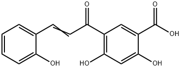 2,4-Dihydroxy-5-(3-(2-hydroxyphenyl)-1-oxo-2-propenyl)benzoic acid 구조식 이미지
