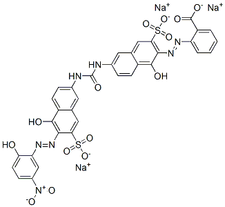 2-[[1-Hydroxy-6-[[[[5-hydroxy-6-[(2-hydroxy-5-nitrophenyl)azo]-7-sulfo-2-naphtyl]amino]carbonyl]amino]-3-sulfo-2-naphtyl]azo]benzoic acid trisodium salt 구조식 이미지