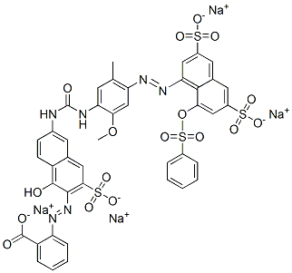 o-[[1-hydroxy-6-[[[[2-methoxy-5-methyl-4-[[8-[(phenylsulphonyl)oxy]-3,6-disulpho-1-naphthyl]azo]phenyl]amino]carbonyl]amino]-3-sulpho-2-naphthyl]azo]benzoic acid, sodium salt  Structure