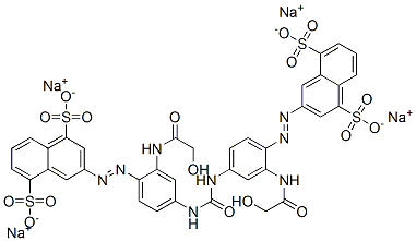 tetrasodium 3,3'-[carbonylbis[imino[2-[(hydroxyacetyl)amino]-4,1-phenylene]azo]]bisnaphthalene-1,5-disulphonate Structure