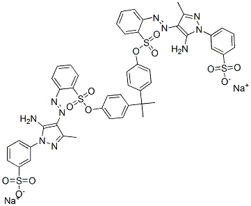 1,1'-(isopropylidenedi-p-phenylene) bis[2-[[5-amino-3-methyl-1-(3-sulphophenyl)-1H-pyrazol-4-yl]azo]benzenesulphonate], sodium salt  구조식 이미지