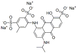 trisodium 5-[[9,10-dihydro-8-hydroxy-4-[(1-methylethyl)amino]-9,10-dioxo-7-sulphonato-1-anthryl]amino]toluene-2,4-disulphonate Structure