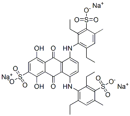 trisodium 5,8-bis[(2,6-diethyl-4-methyl-3-sulphonatophenyl)amino]-9,10-dihydro-1,4-dihydroxy-9,10-dioxoanthracene-2-sulphonate 구조식 이미지