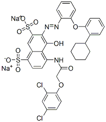 disodium 6-[[2-(2-cyclohexylphenoxy)phenyl]azo]-4-[[(2,4-dichlorophenoxy)acetyl]amino]-5-hydroxynaphthalene-1,7-disulphonate 구조식 이미지
