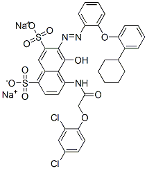 disodium 6-[[2-(2-cyclohexylphenoxy)phenyl]azo]-4-[[(2,4-dichlorophenoxy)acetyl]amino]-5-hydroxynaphthalene-1,7-disulphonate Structure