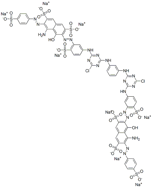 octasodium 3,3'-[1,3-phenylenebis[imino(6-chloro-1,3,5-triazine-4,2-diyl)imino(6-sulphonato-3,1-phenylene)azo]]bis[5-amino-4-hydroxy-6-[(4-sulphonatophenyl)azo]naphthalene-2,7-disulphonate]  Structure