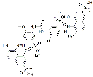 potassium sodium dihydrogen 5,5'-[carbonylbis[imino(5-methoxy-2-sulphonato-4,1-phenylene)azo]]bis[6-amino-4-hydroxynaphthalene-2-sulphonate] 구조식 이미지