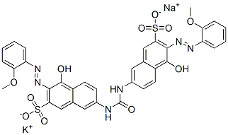 potassium sodium 7,7'-(carbonyldiimino)bis[4-hydroxy-3-[(2-methoxyphenyl)azo]naphthalene-2-sulphonate] 구조식 이미지