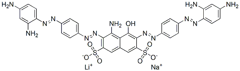 4-amino-3,6-bis[[4-[(2,4-diaminophenyl)azo]phenyl]azo]-5-hydroxynaphthalene-2,7-disulphonic acid, lithium sodium salt  Structure