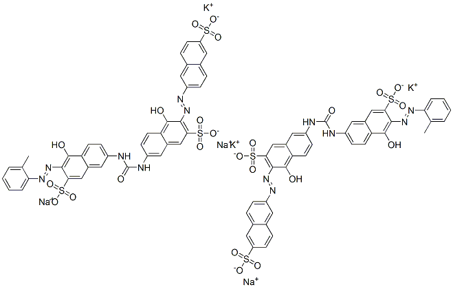 4-hydroxy-7-[[[[5-hydroxy-6-[(o-tolyl)azo]-7-sulpho-2-naphthyl]amino]carbonyl]amino]-3-[(6-sulpho-2-naphthyl)azo]naphthalene-2-sulphonic acid, potassium sodium salt Structure