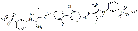 disodium 3,3'-[(2,2'-dichloro[1,1'-biphenyl]-4,4'-diyl)bis[azo(5-amino-3-methyl-1H-pyrazole-4,1-diyl)]]bis[benzenesulphonate] Structure