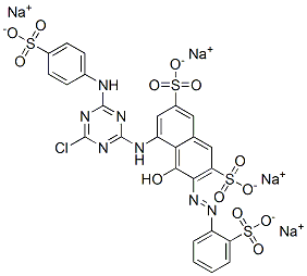 tetrasodium 5-[[4-chloro-6-[(4-sulphonatophenyl)amino]-1,3,5-triazin-2-yl]amino]-4-hydroxy-3-[(2-sulphonatophenyl)azo]naphthalene-2,7-disulphonate Structure