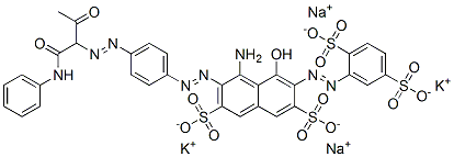 4-amino-3-[[4-[[(1-anilinocarbonyl)-2-oxopropyl]azo]phenyl]azo]-6-[(2,5-disulphophenyl)azo]-5-hydroxynaphthalene-2,7-disulphonic acid, potassium sodium salt Structure