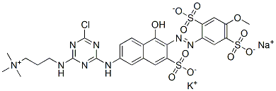 dihydrogen [3-[[4-chloro-6-[[5-hydroxy-6-[(4-methoxy-2,5-disulphonatophenyl)azo]-7-sulphonato-2-naphthyl]amino]-1,3,5-triazin-2-yl]amino]propyl]trimethylammonium, potassium sodium salt  Structure