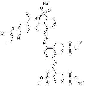 2-[[4-[[4-[[(2,3-dichloro-6-quinoxalinyl)carbonyl]amino]-5-sulpho-1-naphthyl]azo]-7-sulpho-1-naphthyl]azo]benzene-1,4-disulphonic acid, lithium sodium salt 구조식 이미지