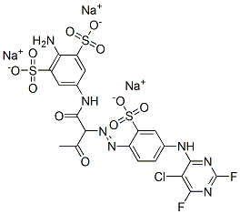 2-amino-5-[[2-[[4-[(5-chloro-2,6-difluoro-4-pyrimidinyl)amino]-2-sulphophenyl]azo]-3-oxobutyroyl]amino]benzene-1,3-disulphonic acid, sodium salt Structure