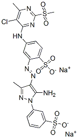 2-[[5-amino-3-methyl-1-(3-sulphophenyl)-1H-pyrazol-4-yl]azo]-4-[[5-chloro-6-methyl-2-(methylsulphonyl)-4-pyrimidinyl]amino]benzenesulphonic acid, sodium salt Structure