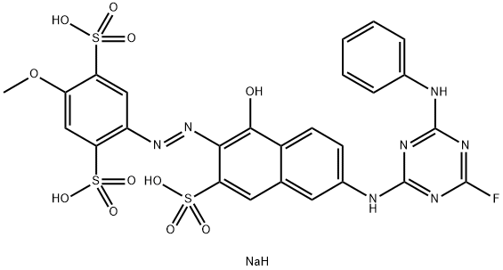 2-[[6-[[6-anilino-4-fluoro-1,3,5-triazin-2-yl]amino]-1-hydroxy-3-sulpho-2-naphthyl]azo]-5-methoxybenzene-1,4-disulphonic acid, sodium salt 구조식 이미지