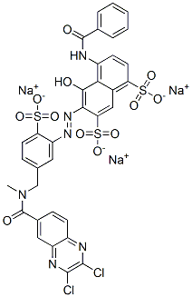 trisodium 4-(benzoylamino)-6-[[5-[[[(2,3-dichloroquinoxalin-6-yl)carbonyl]methylamino]methyl]-2-sulphonatophenyl]azo]-5-hydroxynaphthalene-1,7-disulphonate 구조식 이미지
