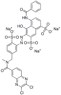 trisodium 4-(benzoylamino)-6-[[5-[[[(2,3-dichloroquinoxalin-6-yl)carbonyl]methylamino]methyl]-2-sulphonatophenyl]azo]-5-hydroxynaphthalene-1,7-disulphonate Structure