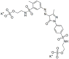 dipotassium hydrogen 4-[[4,5-dihydro-3-methyl-5-oxo-1-[4-[[[2-(sulphonatooxy)ethyl]amino]sulphonyl]phenyl]-1H-pyrazol-4-yl]azo]-N-[2-(sulphonatooxy)ethyl]toluene-2-sulphonamidate 구조식 이미지