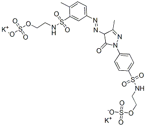 dipotassium hydrogen 4-[[4,5-dihydro-3-methyl-5-oxo-1-[4-[[[2-(sulphonatooxy)ethyl]amino]sulphonyl]phenyl]-1H-pyrazol-4-yl]azo]-N-[2-(sulphonatooxy)ethyl]toluene-2-sulphonamidate Structure