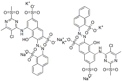 5-[[5-chloro-6-methyl-2-(methylsulphonyl)-4-pyrimidinyl]amino]-4-hydroxy-3-[(1-sulpho-2-naphthyl)azo]naphthalene-2,7-disulphonic acid, potassium sodium salt 구조식 이미지