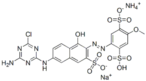 ammonium sodium hydrogen -2-[[6-[(4-amino-6-chloro-1,3,5-triazin-2-yl)amino]-1-hydroxy-3-sulphonato-2-naphthyl]azo]-5-methoxybenzene-1,4-disulphonate  Structure